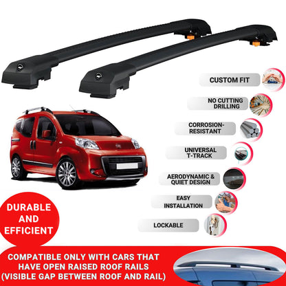 Roof Bar for Fiat Qubo Mpv 2008-2017 Lockable Roof Rack Cross Bars 2 Pcs Black