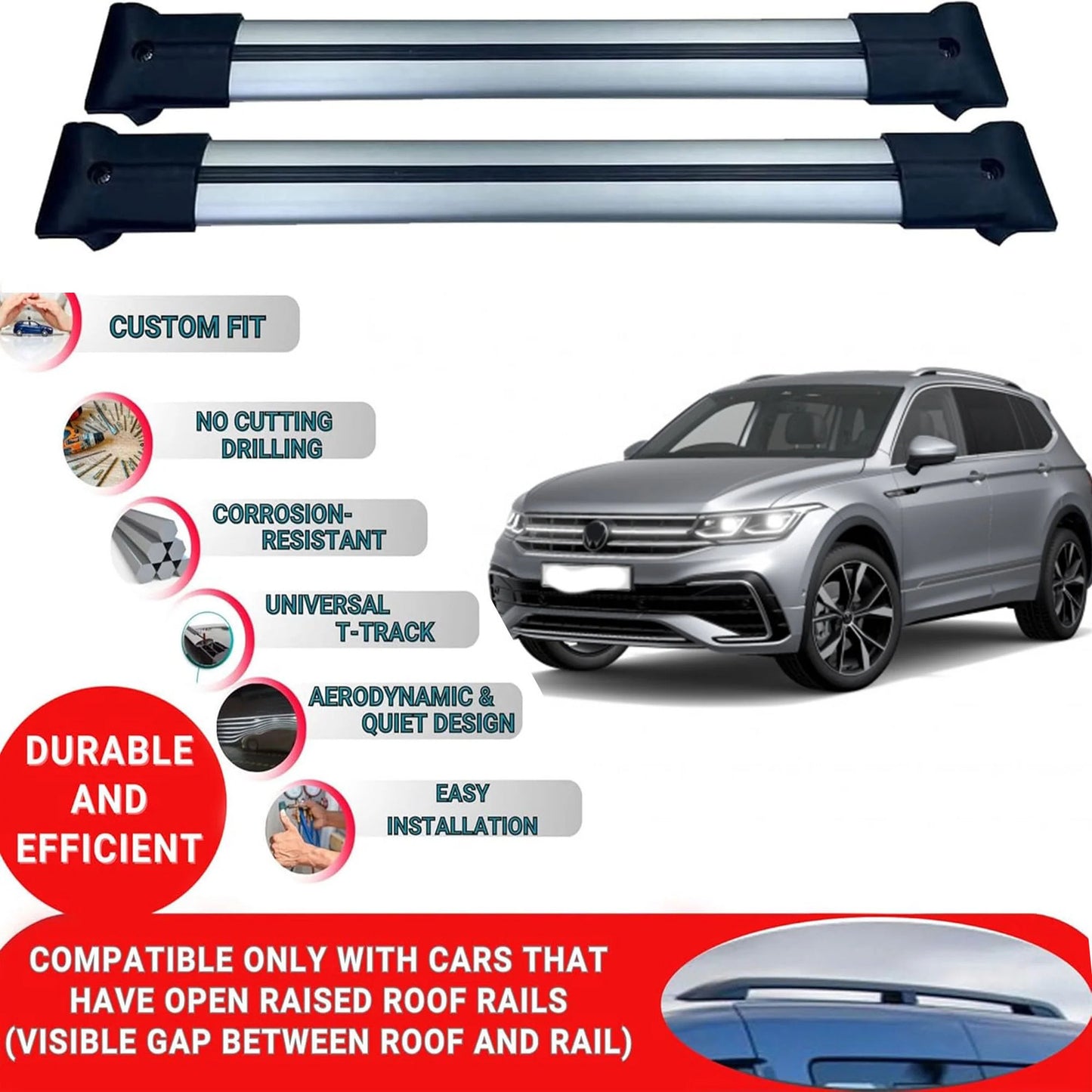Roof Rack Cross Bars for Vw Tiguan R-Line 5N Suv 2020+ Roof Bars 2 Pcs Grey