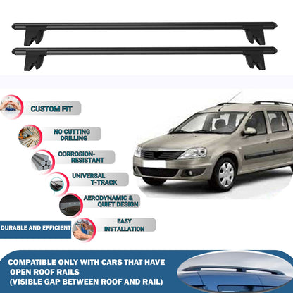 Lockable Roof Rack Cross Bars for Dacia Logan Mcv 5D 2007-2013 | Heavy Duty Rail Carrier 2 Pcs Black
