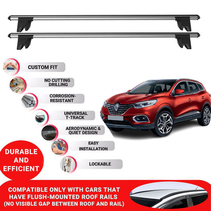 Premium Roof Bars for Renault Kadjar 2016-2022 Lockable Roof Rack Cross Bars 2 Pcs Grey