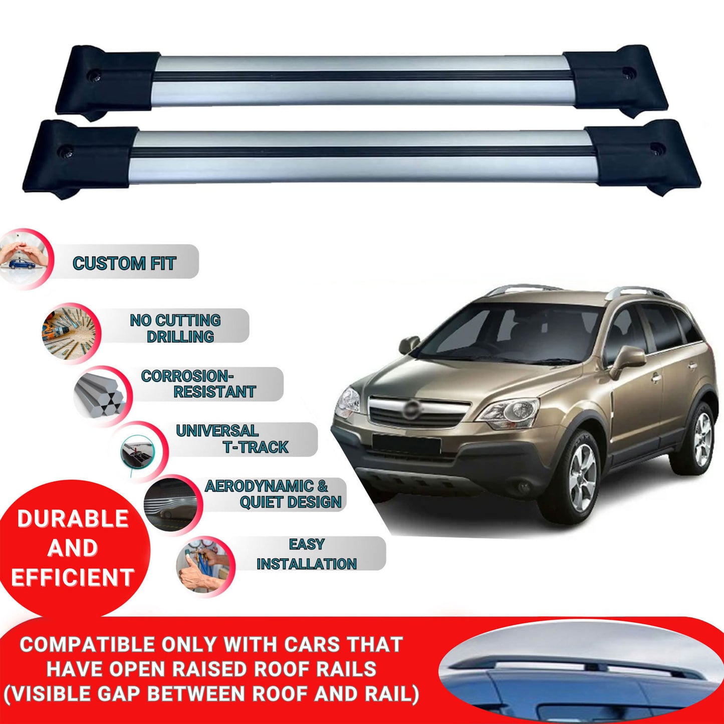 Roof Racks Cross Bars ForVauxhallAntara Suv 2007-2016 2 Pcs Grey