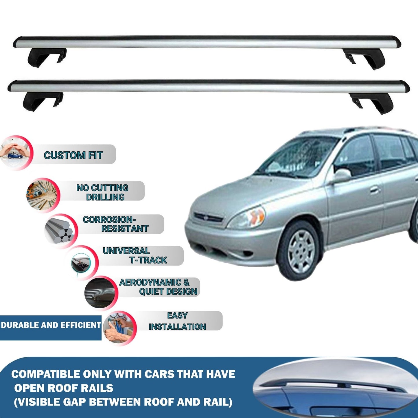 Roof Rack Cross Bars for Kia Rio SW 2000-2005 Rail Carrier for Roof Tents 2 Pcs Grey