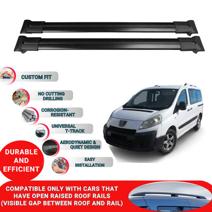 Roof Racks Cross Bars For Peugeot Expert 2007-2017 2 Pcs Black