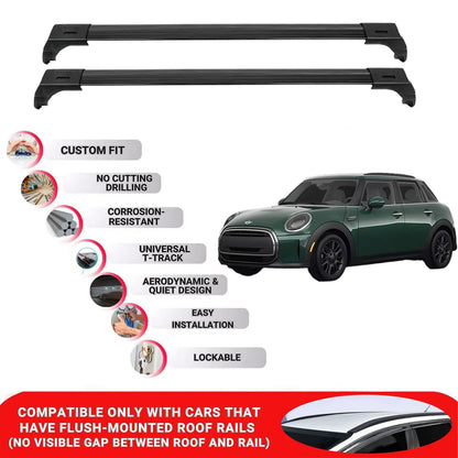 2X Car Roof Bars for Mini Cooper Hardtop 2014-2023 Lockable Roof Rack Black