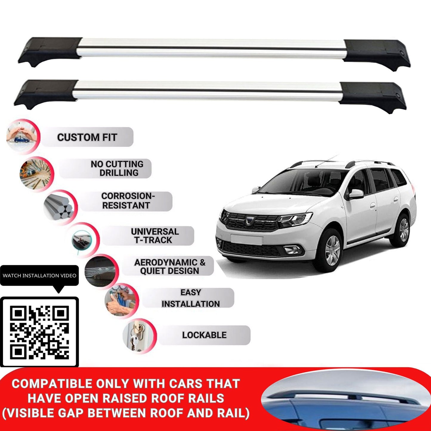 Roof Rack Cross Bars for Dacia Logan Mcv 2013-2020 Lockable Roof Bars 2 Pcs Grey