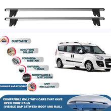Lockable Roof Rack Cross Bars for Fiat Doblo 2010-2023 | Heavy Duty Rail Carrier 2 Pcs Grey