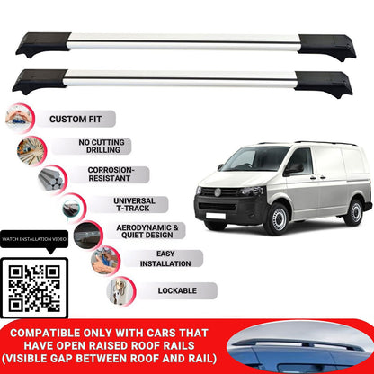 Roof Rack Cross Bars for Vw Transporter Cargo T5 2003-2015 Lockable 2 Pcs Grey