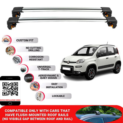 Premium Roof Bars For Fiat Panda Hb2012+ Secure Roof Rack Cross Bar 2 Pcss Secure Grey