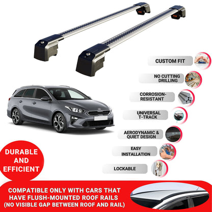 Roof Bars Rack for Kia Ceed SW (CD) 2019+ Lockable Rail Carrier 2 Pcs Grey