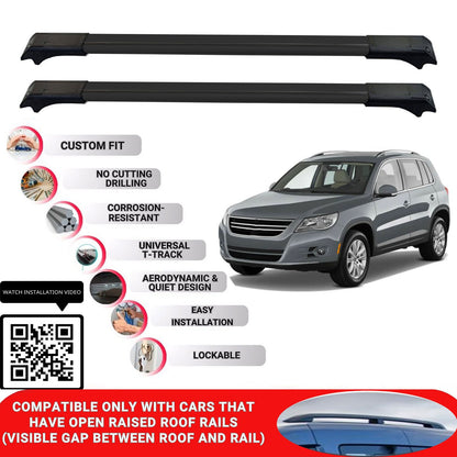 Roof Rack Cross Bars for Vw Tiguan 2007-2016 Lockable Roof Bars 2 Pcs Black