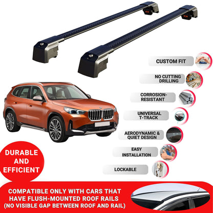 Roof Bars Rack for Bmw X1 (U11) 2022+ Lockable Rail Carrier 2 Pcs Black