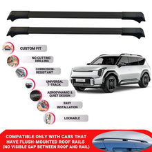 2X Car Roof Rack Cross Bars for Kia Ev9 2023 Onwards Lockable Roof Bars Black