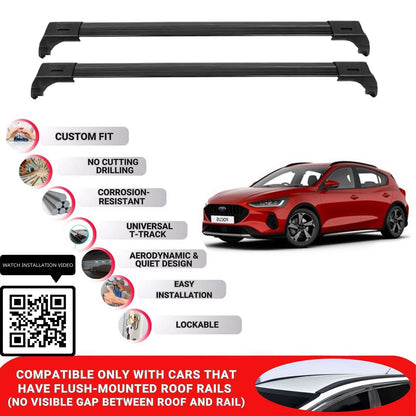 Roof Bars for Ford Focus Active Hb 2019+ Lockable Roof Rack Cross Bars 2 Pcs Black