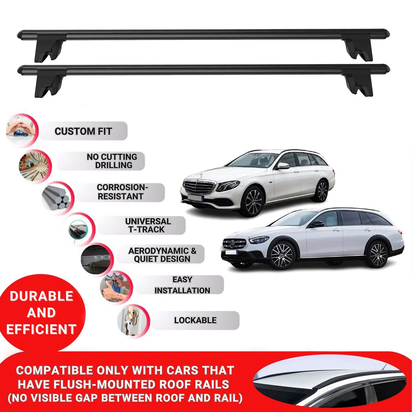 Premium Roof Bars for Mercedes E-Class S213 2016-2023 Roof Rack Cross Bars 2 Pcs Black