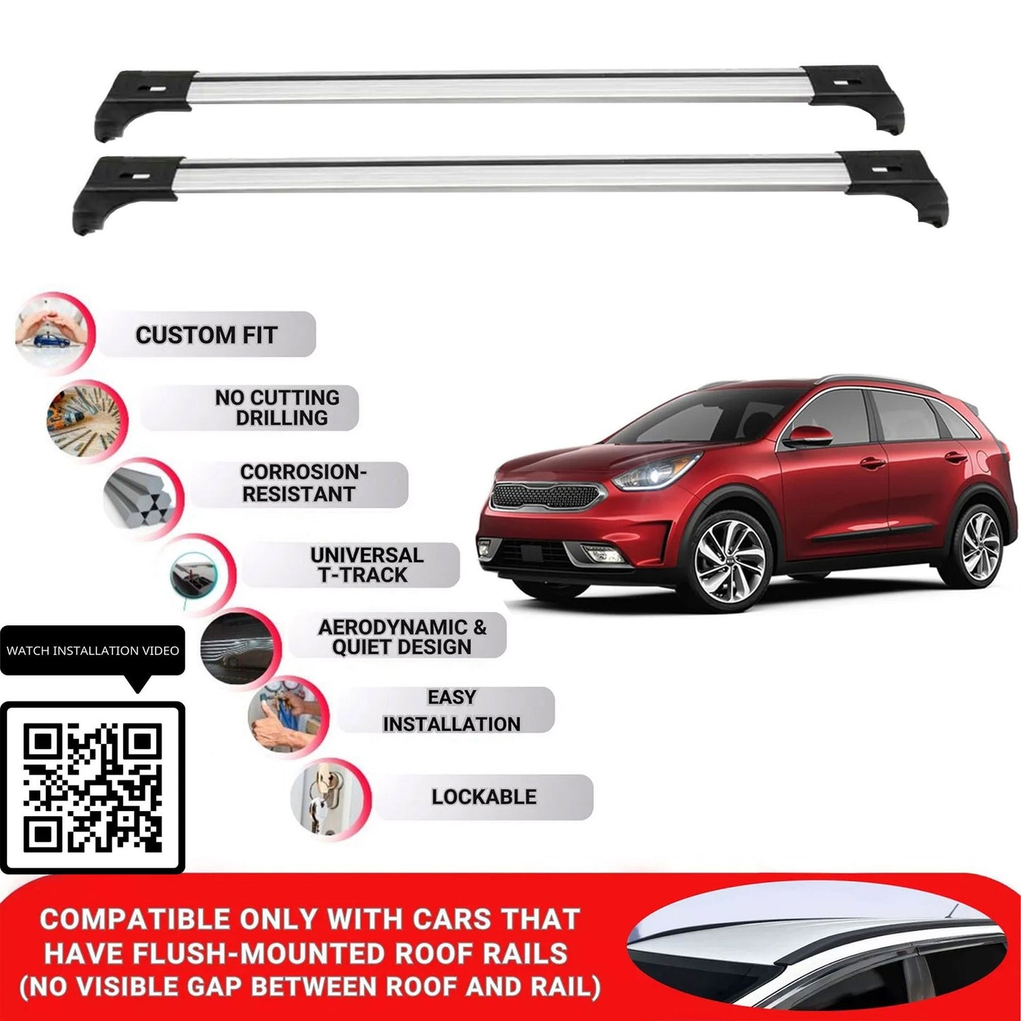 Roof Bars for Kia Niro De 2016-2022 Lockable Roof Rack Cross Bars 2 Pcs Grey