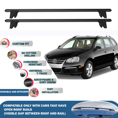 Lockable Roof Rack Cross Bars for Vw Jetta Variant/S.wagen 2005-2010 | Heavy Duty Rail Carrier 2 Pcs Black