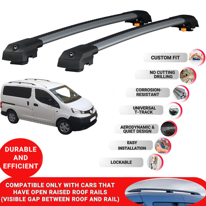 Roof Bar for Nissan NV250 2007-2019 Lockable Roof Rack Cross Bars 2 Pcs Grey