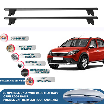 Lockable Roof Rack Cross Bars for Dacia Sandero/Stepway 2008-2012 | Heavy Duty Rail Carrier 2 Pcs Black