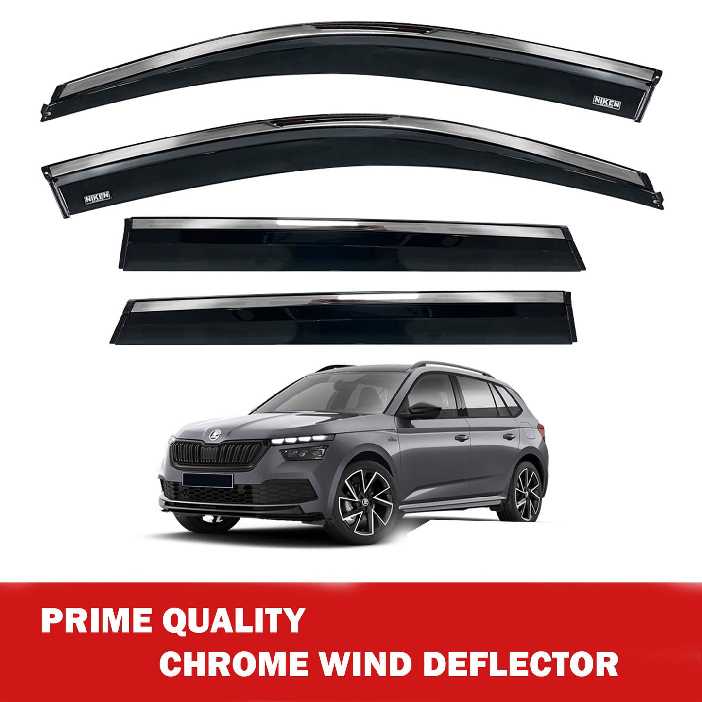 Chrome Window Wind Deflector for Skoda Kamiq 2018 Onward Rain Guard Visors 4 pcs