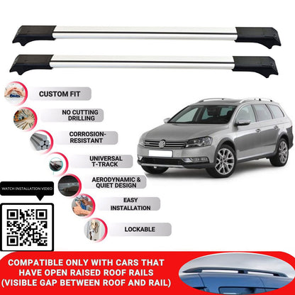 Roof Rack Cross Bars for Vw Passat Alltrack 2012-2015 Lockable Roof Bars 2 Pcs Grey