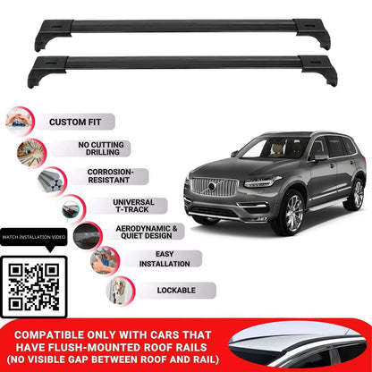 Roof Bars for Volvo Xc90 2015+ Lockable Roof Rack Cross Bars 2 Pcs Black