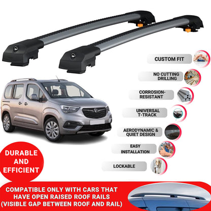 Roof Bar for Vauxhall Combo Life 2019+ Lockable Roof Rack Cross Bars 2 Pcs Grey