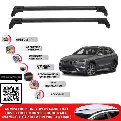 Roof Bars for Bmw X1 F48 2016-2022 Lockable Roof Rack Cross Bars 2 Pcs Black