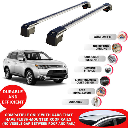 Roof Bars Rack for Mitsubishi Outlander 2013-2024 Lockable Rail Carrier 2 Pcs Grey