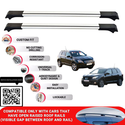 Roof Rack Cross Bars for Nissan Qashqai +2 2008-2014 Lockable Roof Bars 2 Pcs Grey