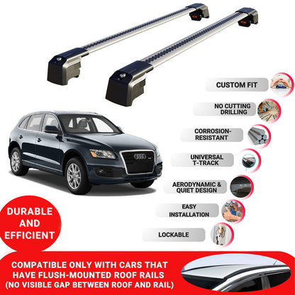 Roof Bars Rack for Audi Q5 (8R) 2009-2017 Lockable Rail Carrier 2 Pcs Grey