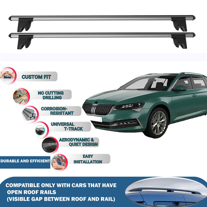 Lockable Roof Rack Cross Bars for Skoda Suberb Combi/SW 2015-2023 | Heavy Duty Rail Carrier 2 Pcs Grey