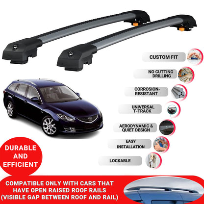 Roof Bar for Mazda 6 Wagon/Estate 2008-2012 Lockable Roof Rack Cross Bars 2 Pcs Grey