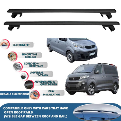Roof Rack Cross Bars for Peugeot Expert/Traveller Mpv/Van 2017-2023 Rail Carrier for Roof Tents 2 Pcs Black