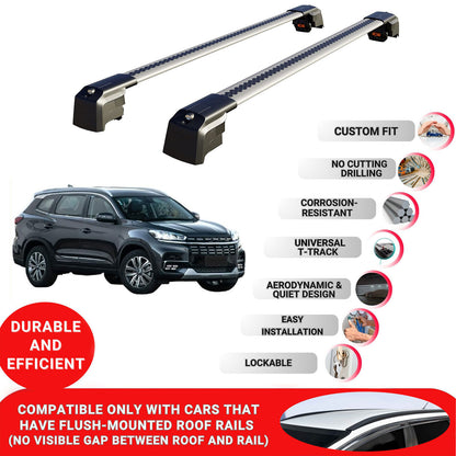 Roof Bars Rack for Chery Tiggo 8 2018+ Lockable Rail Carrier 2 Pcs Grey