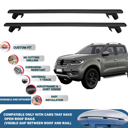 Roof Rack Cross Bars for Renault Alaskan Pick-Up 2017-2023 Rail Carrier for Roof Tents 2 Pcs Black