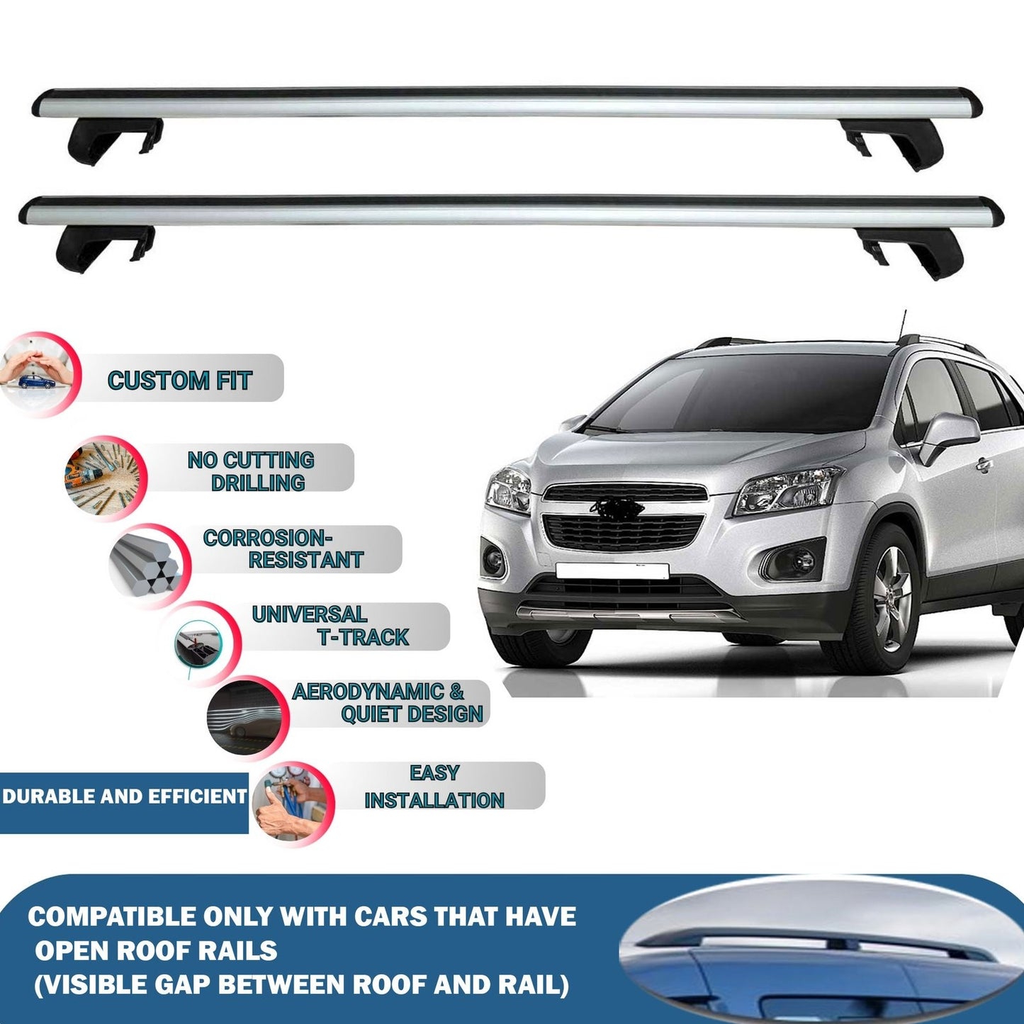 Roof Rack Cross Bars for Chevrolet Tracker 2013-2021 Rail Carrier for Roof Tents 2 Pcs Grey