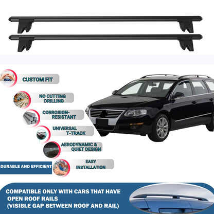 Lockable Roof Rack Cross Bars for Vw Passat Variant B6 2005-2010 | Heavy Duty Rail Carrier 2 Pcs Black