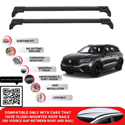 Roof Bars for Vw Touareg 2018-2023 Lockable Roof Rack Cross Bars 2 Pcs Black