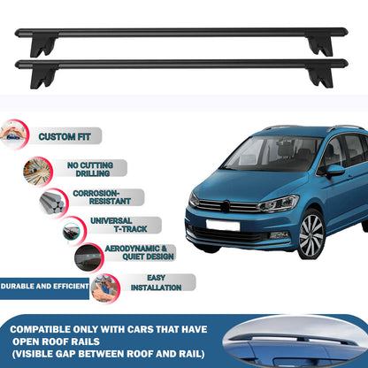 Lockable Roof Rack Cross Bars for Vw Cross Touran 2006-2023 | Heavy Duty Rail Carrier 2 Pcs Black