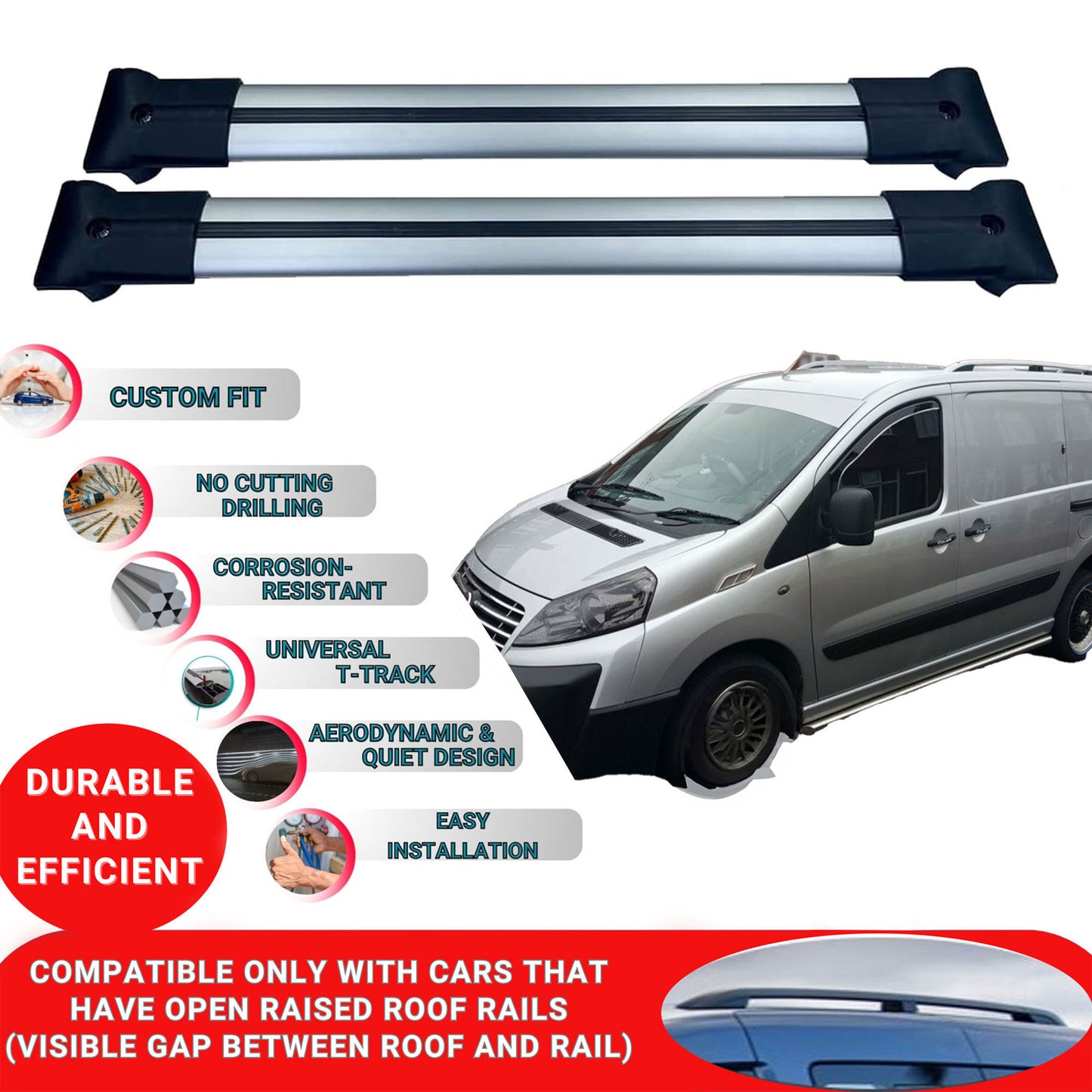 Roof Racks Cross Bars For Citroen Dispatch / Jumpy 2007-2016 4 Pcs Grey