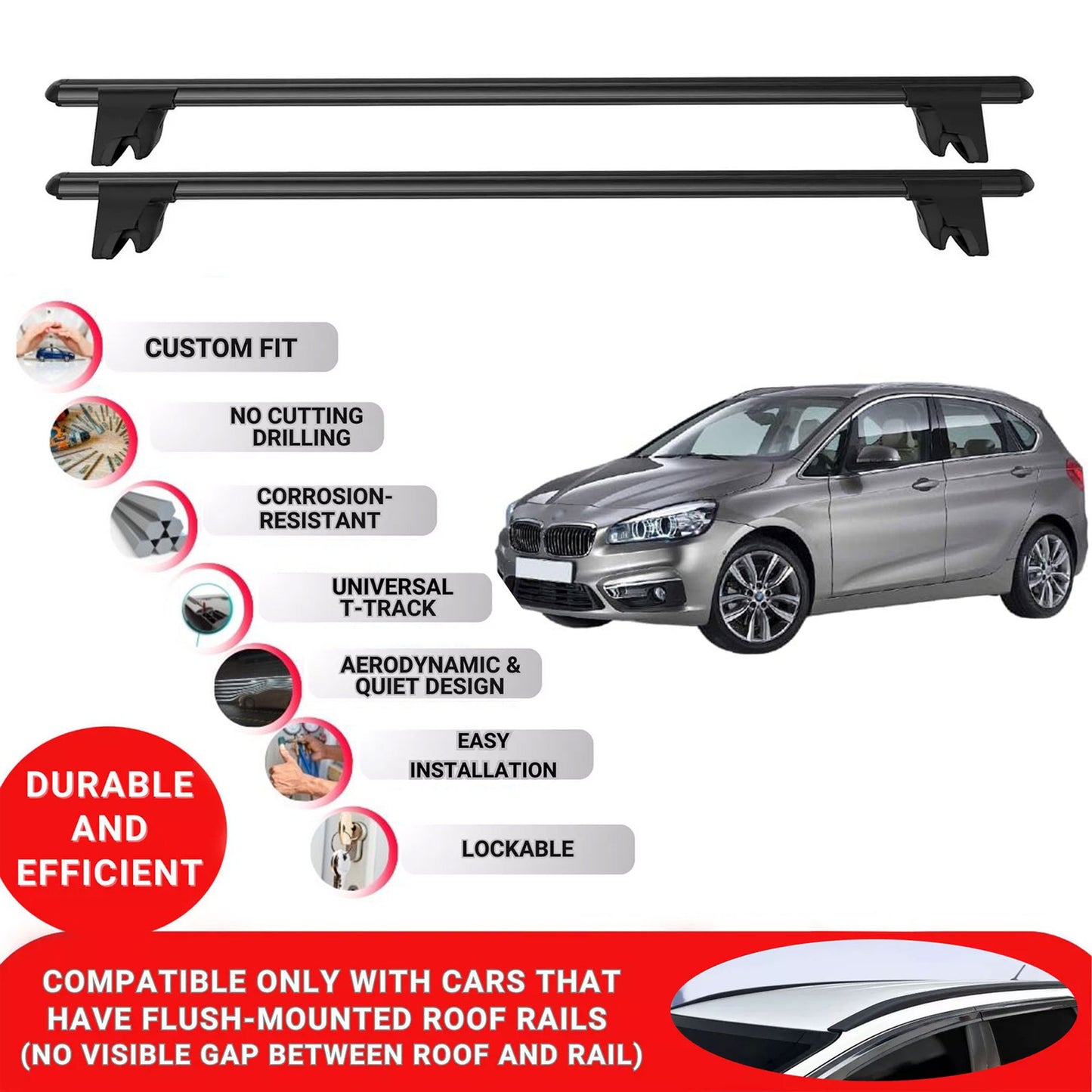 Premium Roof Bars for Bmw 2 Series F46 2014-2021 Roof Rack Cross Bars 2 Pcs Black