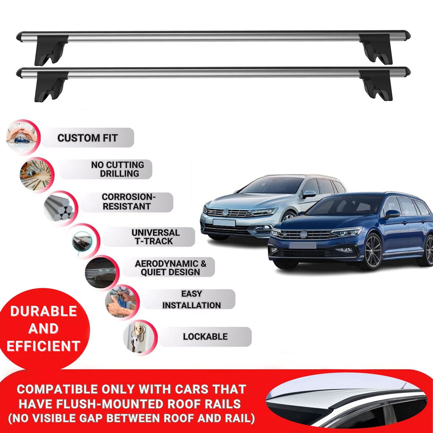 Premium Roof Bars for Vw Passat B8 Variant 2015-2023 Roof Rack Cross Bars 2 Pcs Grey