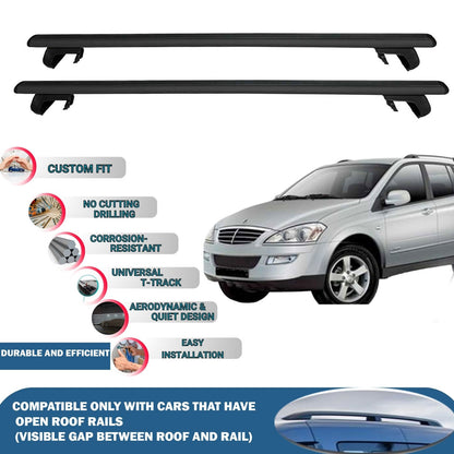 Roof Rack Cross Bars for Ssangyong Actyon 2006-2011 Rail Carrier for Roof Tents 2 Pcs Black
