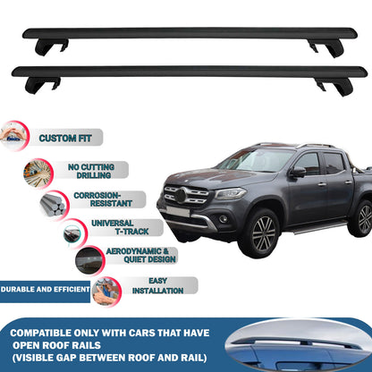 Roof Rack Cross Bars for Mercedes Benz X-Class 2017-2020 Rail Carrier for Roof Tents 2 Pcs Black