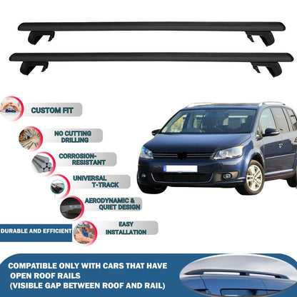 Roof Rack Cross Bars for Volkswagen Touran 2003-2015 Rail Carrier for Roof Tents 2 Pcs Black