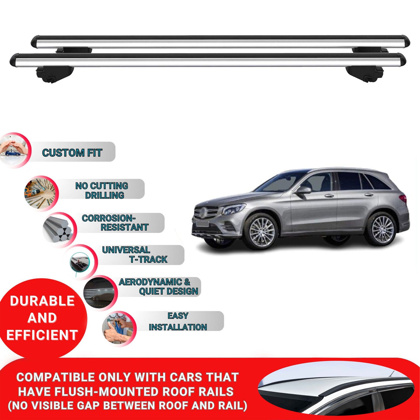 Roof Bars For Mercedes GLC X253 2015-2022 Roof Rack Cross Bars 2 Pcs Grey