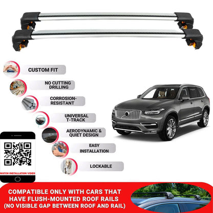 Premium Roof Bars For Volvo Xc90 Suv 2015+ Secure Roof Rack Cross Bar 2 Pcss Grey