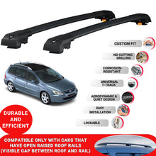 Roof Bar for Peugeot 307 Sw 2002-2008 Lockable Roof Rack Cross Bars 2 Pcs Black