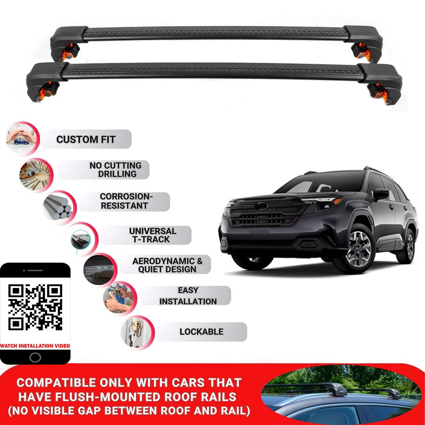Premium Roof Bars For Subaru Foroster Suv 2024+ Secure Roof Rack Cross Bar 2 Pcs Black