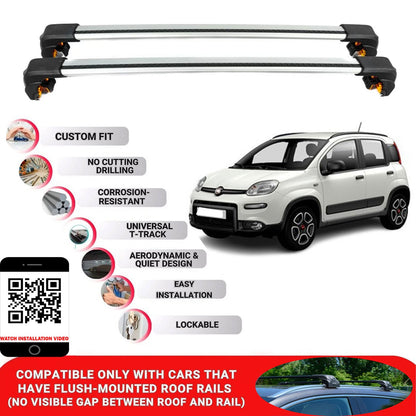 Premium Roof Bars For Fiat Panda 4X4 Hatchback 2012+ Secure Roof Rack Cross Bar 2 Pcss Grey